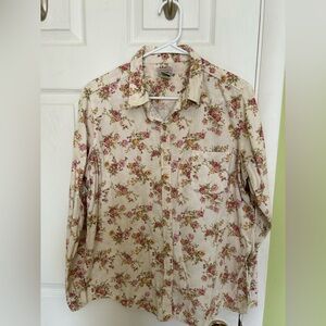 L.L. Bean Floral Cotton Shirt - Cream and Pink